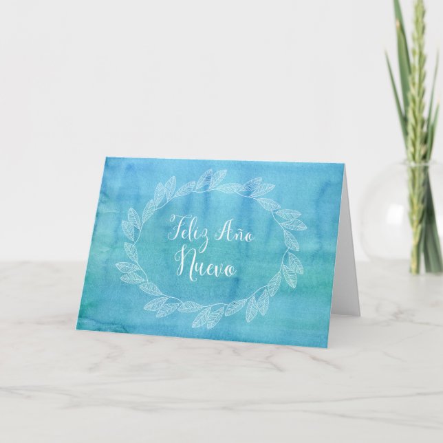 Cartes Pour Fêtes Annuelles Espagnol bleu de guirlande d'aquarelle de bonne (Devant)