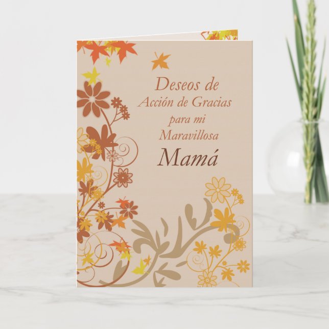 Cartes Pour Fêtes Annuelles Espagnol, maman, souhaits de thanksgiving, (Devant)