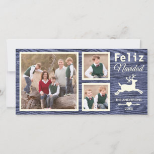 Cartes Pour Fêtes Annuelles Espagnol Russe Rinder en Bois Bleu Navidad Photo