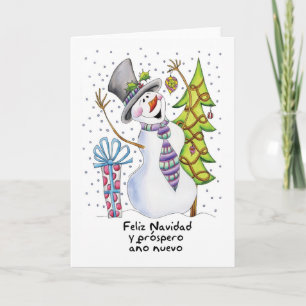 Cartes Pour Fêtes Annuelles Espagnol - Snowman - Happy Snowman - Feliz Navidad