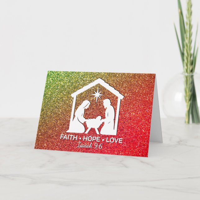 Cartes Pour Fêtes Annuelles ESPOIR FOI AMOUR Parties scintillant chrétienne No (Devant)