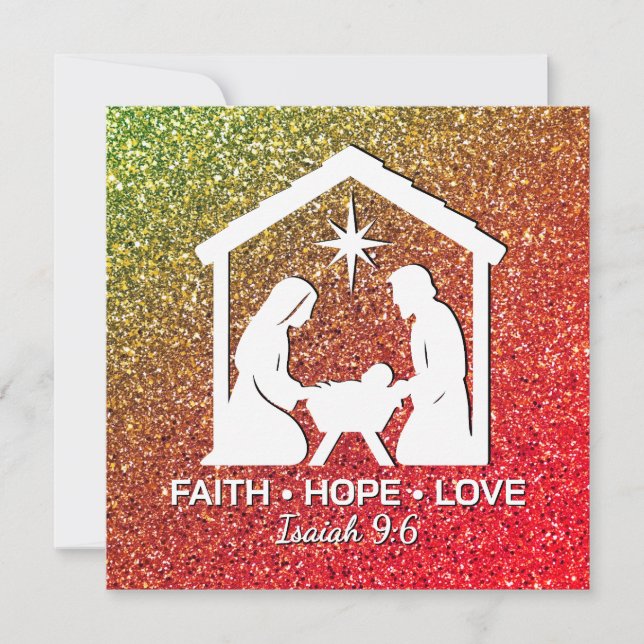 Cartes Pour Fêtes Annuelles ESPOIR FOI AMOUR Parties scintillant chrétienne No (Devant)