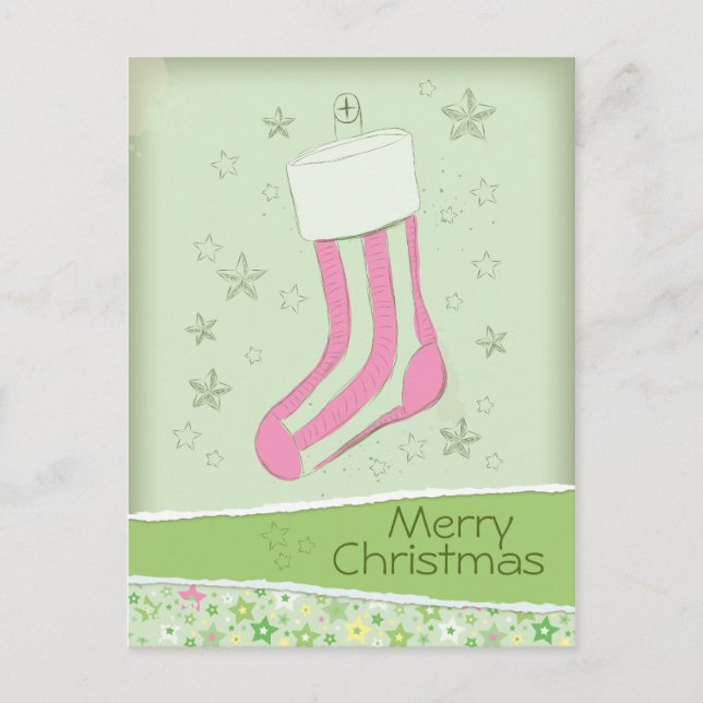 Cartes Pour Fêtes Annuelles esquissé stockant Noël rose (Devant)