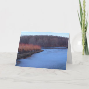 Cartes Pour Fêtes Annuelles Étang bleu glace et broussailles rouges -