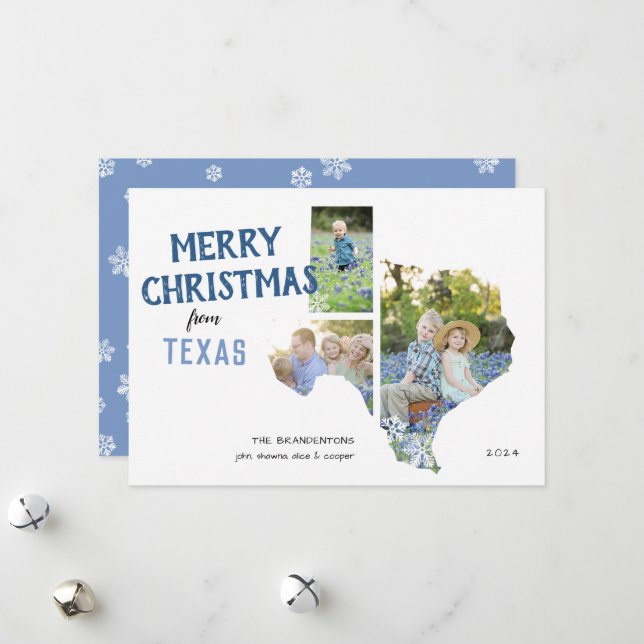 Cartes Pour Fêtes Annuelles Etat du Texas Trois photos Noël (Devant/Arrière en situation)