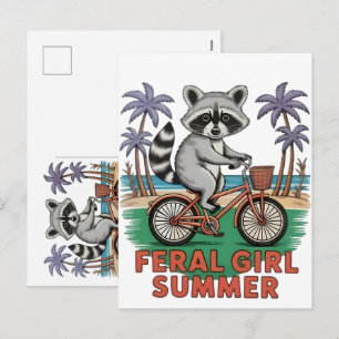 Cartes Pour Fêtes Annuelles Été de fille sauvage ambiance plage raton laveur c