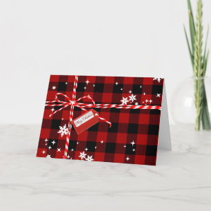Cartes Pour Fêtes Annuelles Étiquette rouge de Noël sur Buffalo plaqué