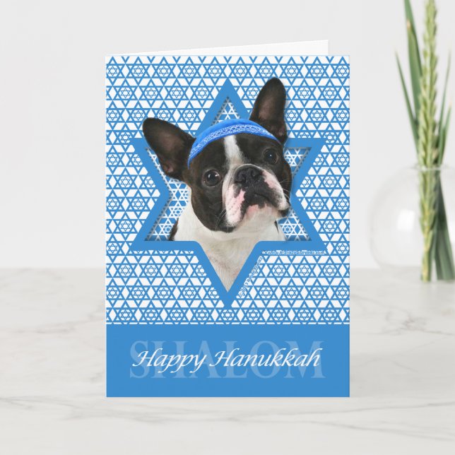 Cartes Pour Fêtes Annuelles Étoile de David de Hanoukka - Boston Terrier (Devant)