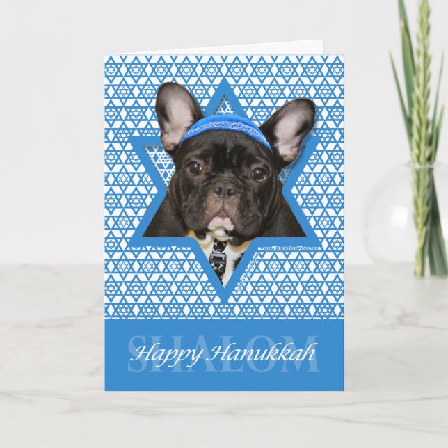 Cartes Pour Fêtes Annuelles Étoile de David de Hanoukka - bouledogue français (Devant)