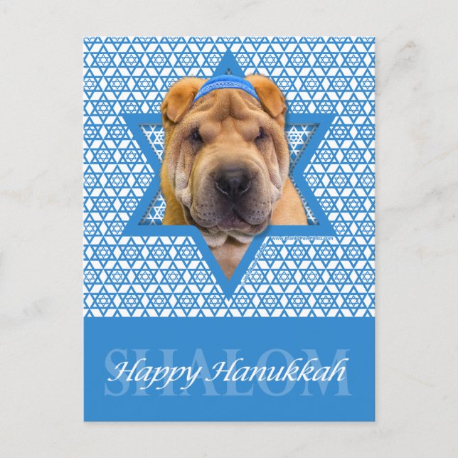 Cartes Pour Fêtes Annuelles Étoile de David de Hanoukka - Chinoise Shar Pei (Devant)