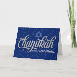Cartes Pour Fêtes Annuelles Etoile de David en Bleu et Argent Chanukah
