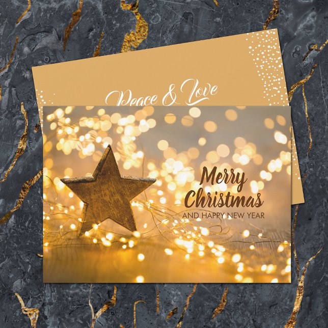 Cartes Pour Fêtes Annuelles Étoile rustique et lumières de Noël (Rustic Star and Christmas Lights Flat Holiday Greeting Cards)
