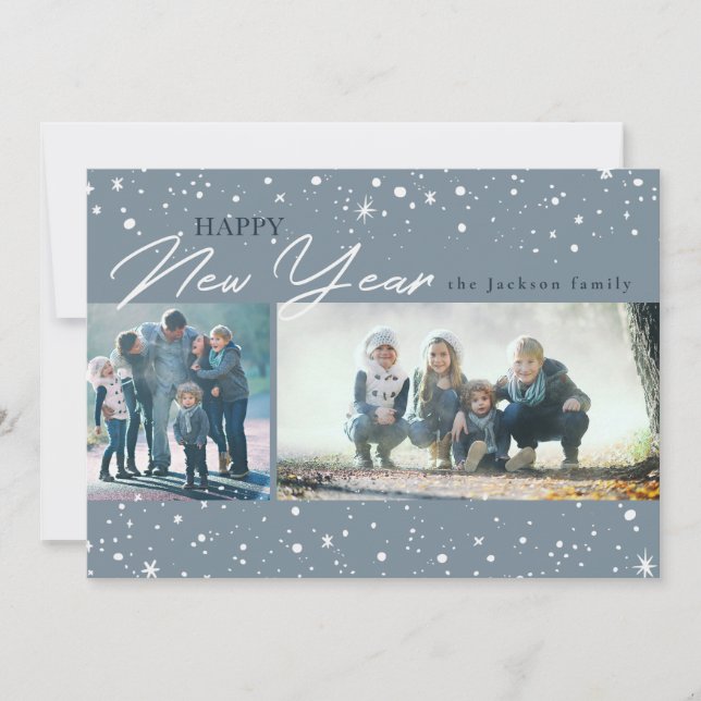 Cartes Pour Fêtes Annuelles étoiles blanches modernes sur gris voeux du Nouvel (Devant)