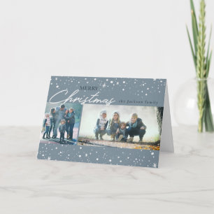 Cartes Pour Fêtes Annuelles étoiles blanches modernes sur Noël gris tendance