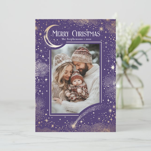 Cartes Pour Fêtes Annuelles Étoiles Célestes Magique Joyeux Noël Photo (Debout devant)