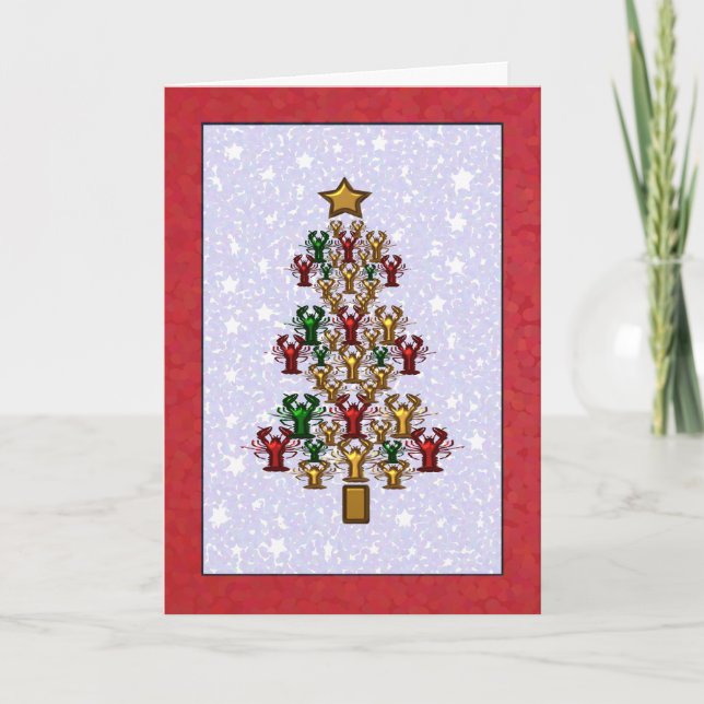 Cartes Pour Fêtes Annuelles Étoiles d'arbre de Noël de homard d'écrevisses (Devant)