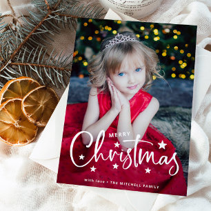 Cartes Pour Fêtes Annuelles Étoiles de Noël Script manuscrit et photo
