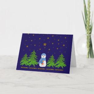 Cartes Pour Fêtes Annuelles étoiles d'or brillant, bonhomme de neige et arbre 