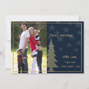 Cartes Pour Fêtes Annuelles Étoiles et rayures Noël Marine Bleu et or