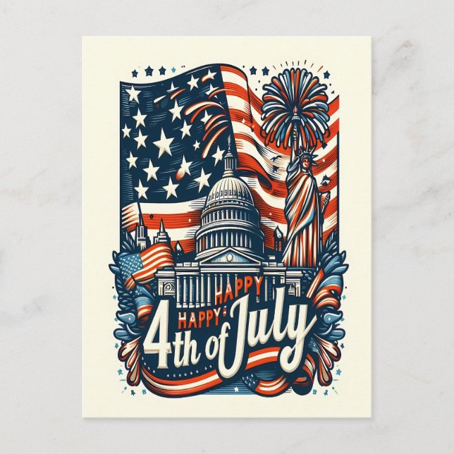 Cartes Pour Fêtes Annuelles Étoiles, Grèves, Liberty Happy 4 juillet (Devant)