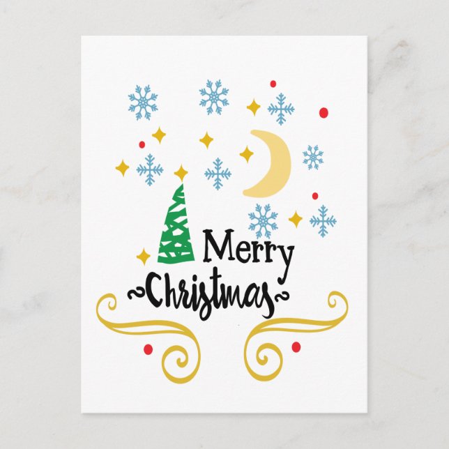 Cartes Pour Fêtes Annuelles Étoiles, Lune, Snowflakes et Joyeux Noël, ZSSG (Devant)