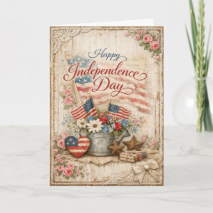 Cartes Pour Fêtes Annuelles Étoiles rayées Shabby Chic Joyeuse fête de l'Indép