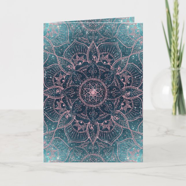 Cartes Pour Fêtes Annuelles Étoiles Roses Gold Mandala Blue Nebula (Devant)