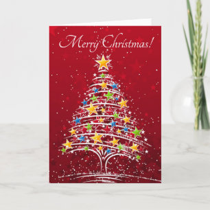 Cartes Pour Fêtes Annuelles étoiles sapin de Noël sur fond rouge