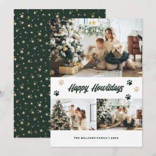 Cartes Pour Fêtes Annuelles Étoiles Vertes Or Élégantes Photo Chien