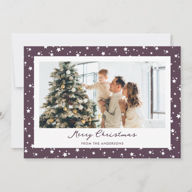 Cartes Pour Fêtes Annuelles Étoiles violettes modernes Photo Joyeux Noël (Devant)