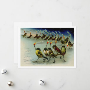 Cartes Pour Fêtes Annuelles Étrange foule vintage d'oiseaux avec des allumette