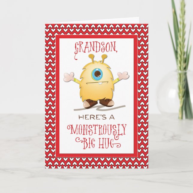 Cartes Pour Fêtes Annuelles Étreinte Valentine de monstre de petit-fils (Devant)