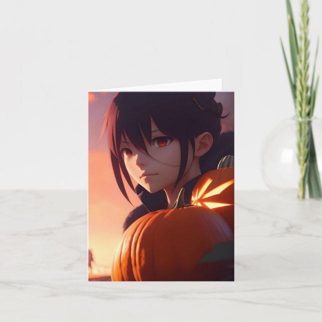 Cartes Pour Fêtes Annuelles Étude citrouille - Anime - AI - B (Devant)