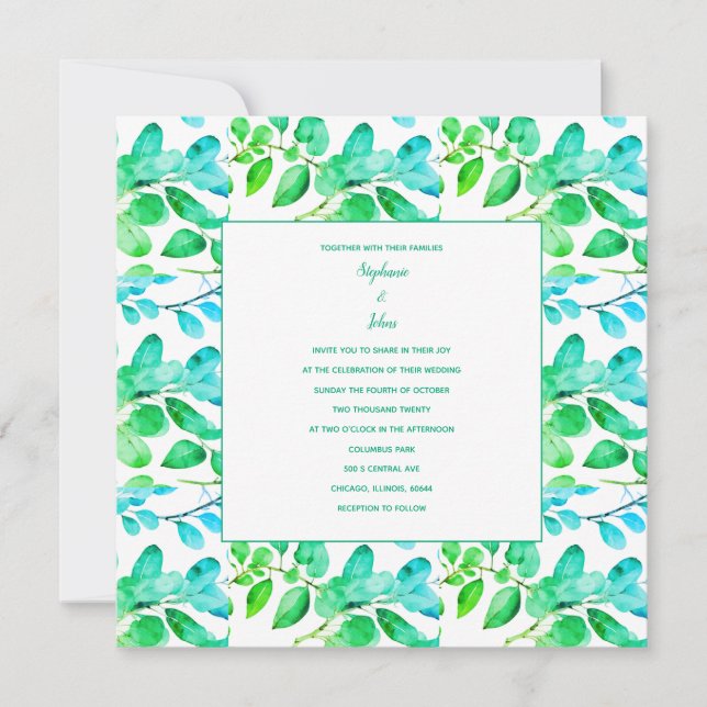 Cartes Pour Fêtes Annuelles Eucalyptus Leaf Art Green Turquoise Dusty Blue Mar (Devant)