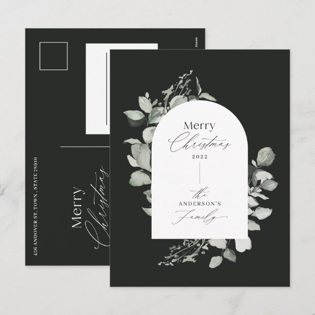 Cartes Pour Fêtes Annuelles Eucalyptus moderne élégant simple botanique noir (Devant / Derrière)