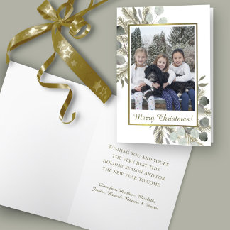 Cartes Pour Fêtes Annuelles Eucalyptus & Pin d'or Joyeux Noël Photo