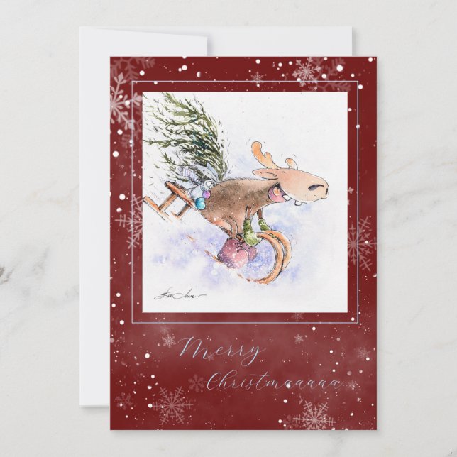 Cartes Pour Fêtes Annuelles EVE Peint renne de Noël et lapin (Devant)
