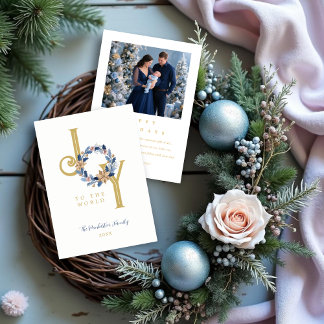 Cartes Pour Fêtes Annuelles Exquisite Blue Tones & Faux Gold Christmas Wreath