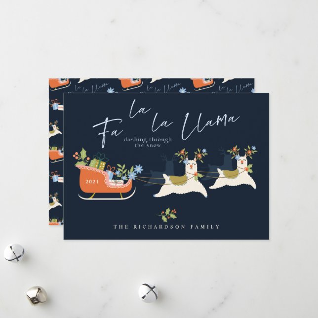 Cartes Pour Fêtes Annuelles Fa La Christmas Llama Reindeers & Sleigh Toxits (Devant/Arrière en situation)