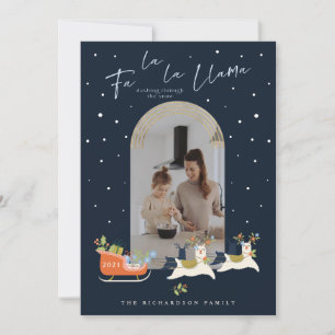 Cartes Pour Fêtes Annuelles Fa La Christmas Llama Reindees & Sleigh Photo
