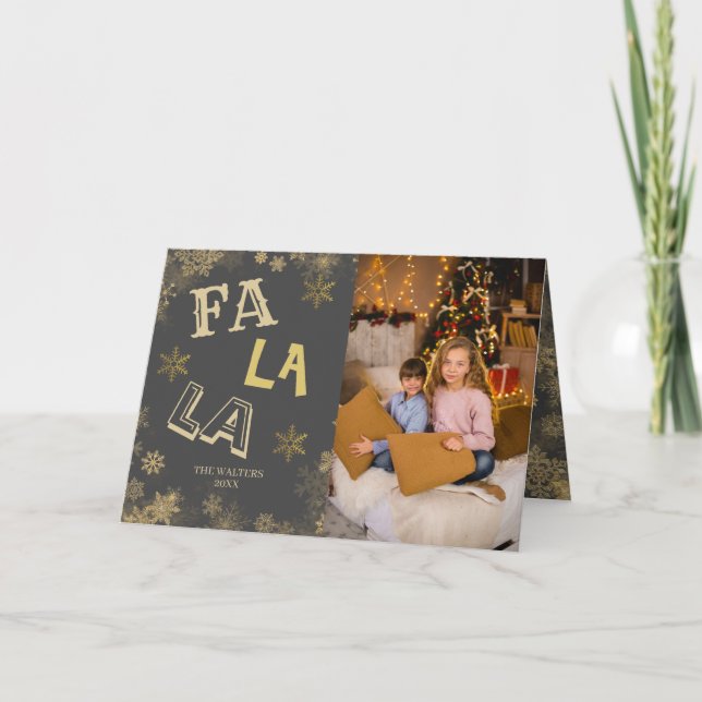 Cartes Pour Fêtes Annuelles Fa La La Gold Snowflake Family Photo Collage (Devant)