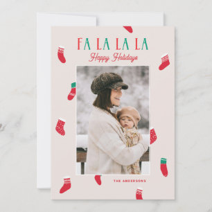 Cartes Pour Fêtes Annuelles Fa La La La La Noël. Photo et chaussettes mignonne
