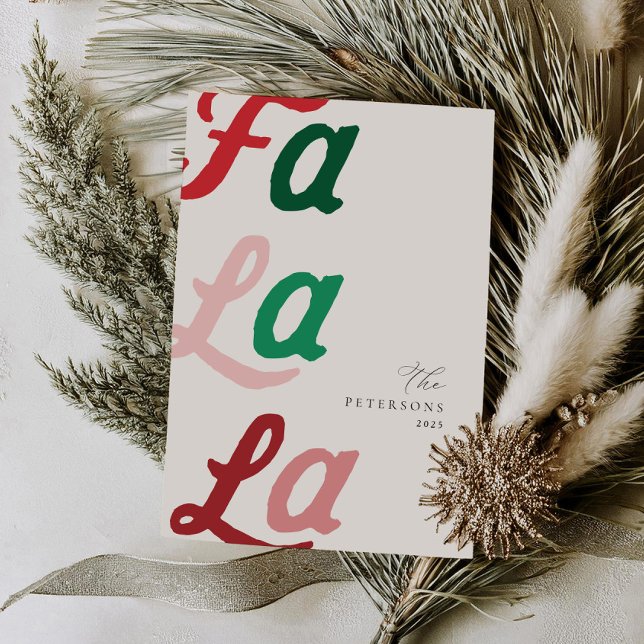 Cartes Pour Fêtes Annuelles Fa La La Modern Retro Plaid Famille Noël (Créateur téléchargé)