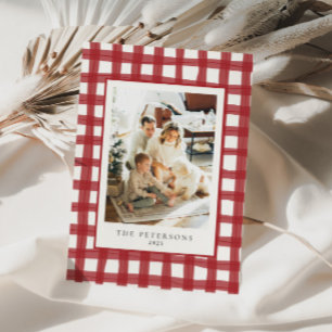 Cartes Pour Fêtes Annuelles Fa La La Modern Retro Plaid Photo famille Xmas