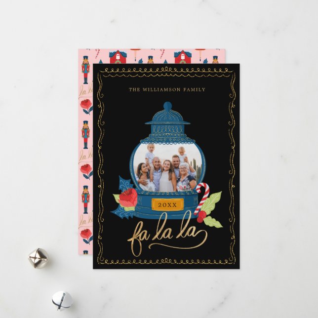 Cartes Pour Fêtes Annuelles Fa La Nutcracker Noël Famille Photo Snow Globe (Devant/Arrière en situation)