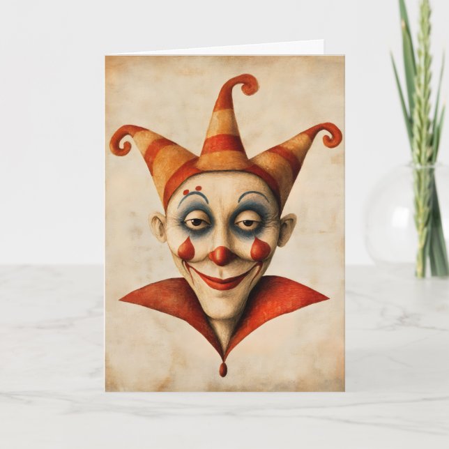 Cartes Pour Fêtes Annuelles Face rétro Jester Clown (Devant)