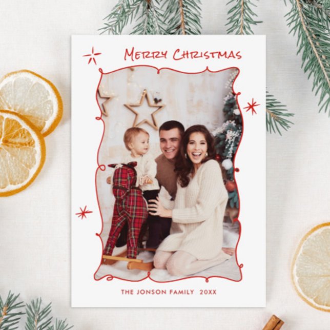 Cartes Pour Fêtes Annuelles Fâcheuse main dessinée Scribble Retro Photo de Noë (Créateur téléchargé)