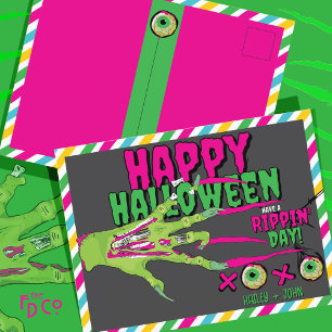 Cartes Pour Fêtes Annuelles Fâcheuse Scary Cute Zombie Happy Halloween XO!