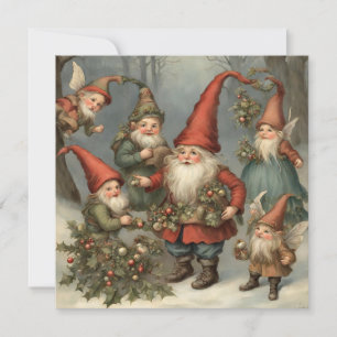 Cartes Pour Fêtes Annuelles Fairy Tale Noël Gnomes dans la forêt