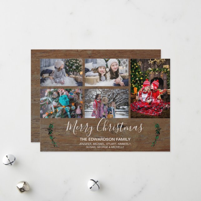 Cartes Pour Fêtes Annuelles Faites votre propre collage familial bois rustique (Devant/Arrière en situation)